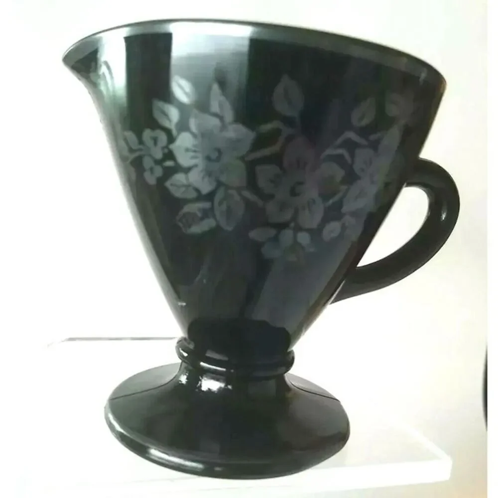 Vintage Rare Black Milk Glass Creamer Pitcher w/ silver trim 3.5
